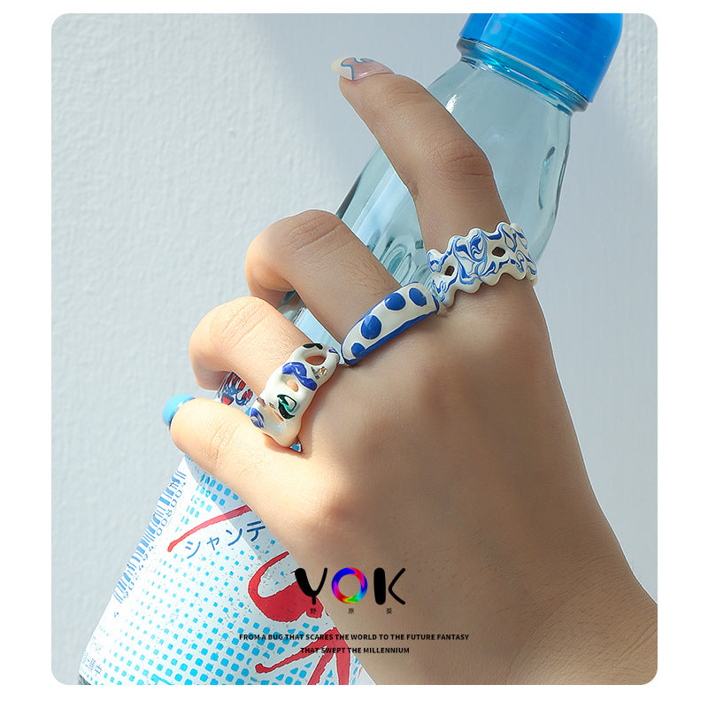 Women's Dopamine Personalized Minority Ink Feeling Handmade Rings