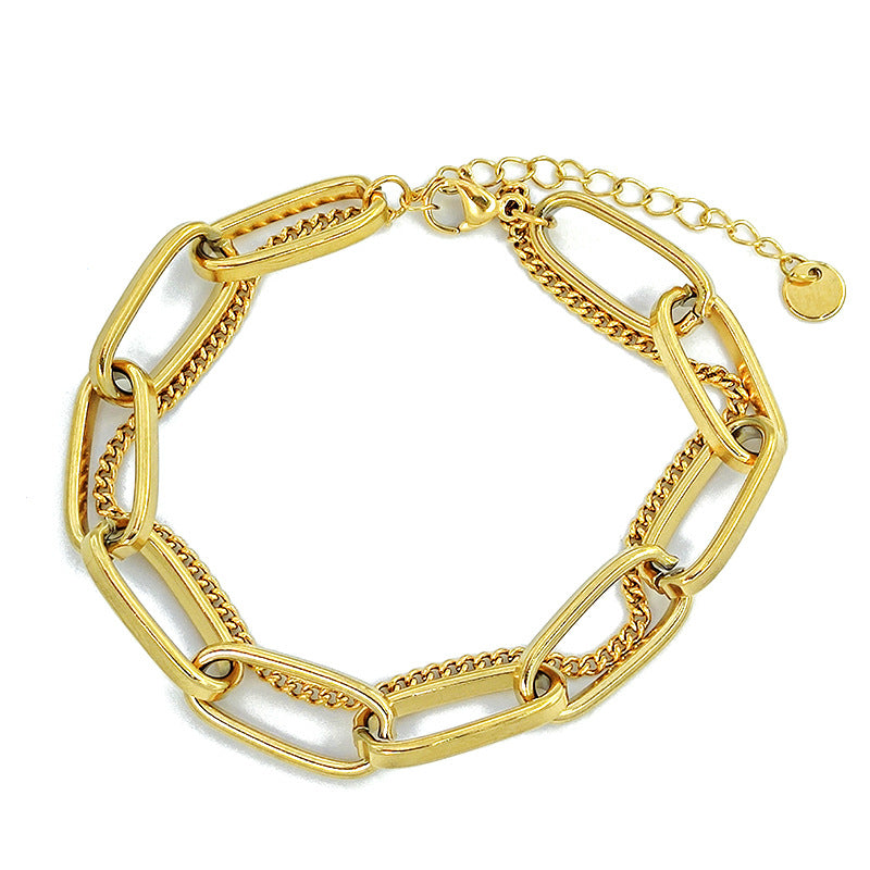 Women's Titanium Steel Vintage Fashionable Golden Long Bracelets