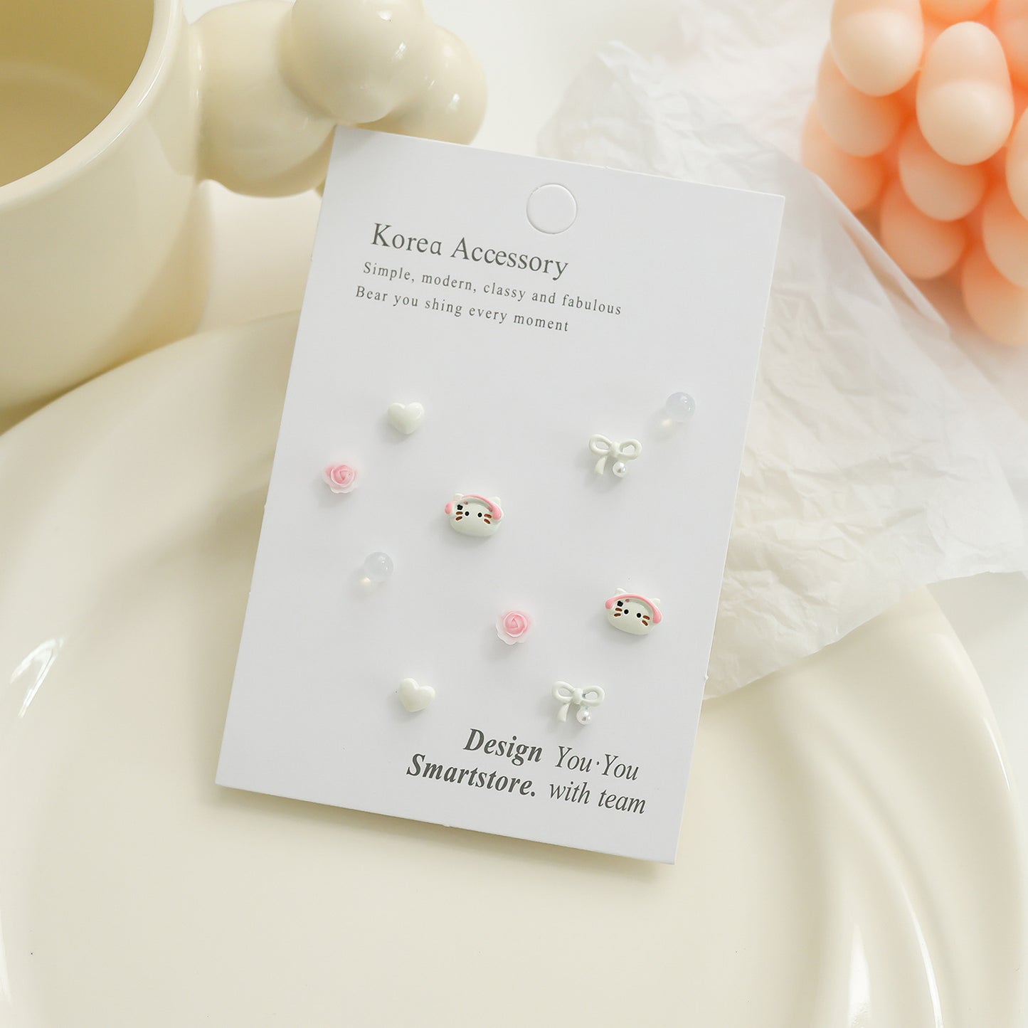 Summer Fresh Sterling Sier Needle Earings Set Sweet Rings