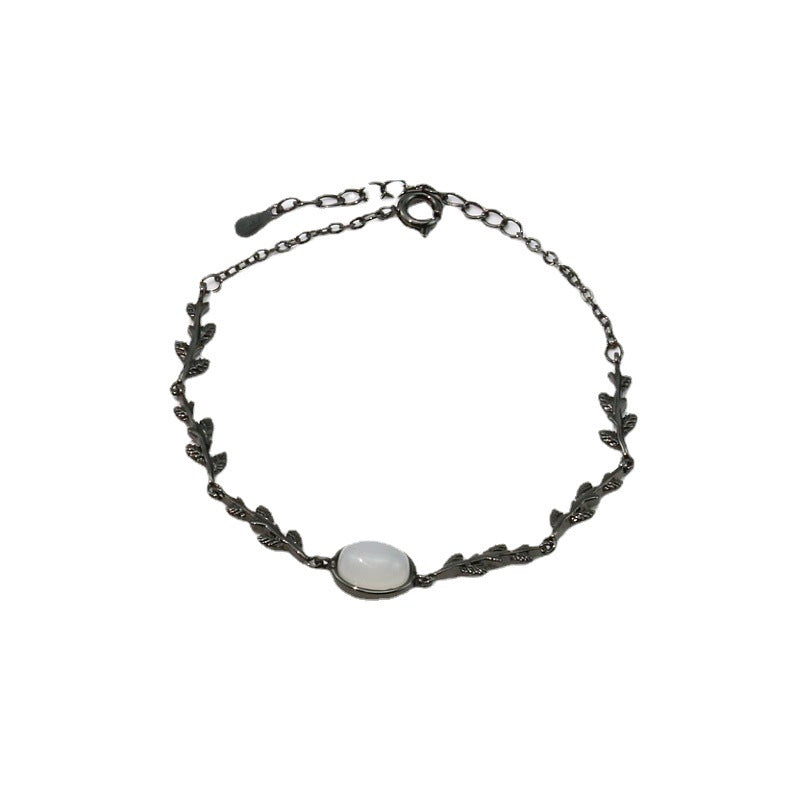 Women's Branch Crystal White Chalcedony Leaves Simple Bracelets