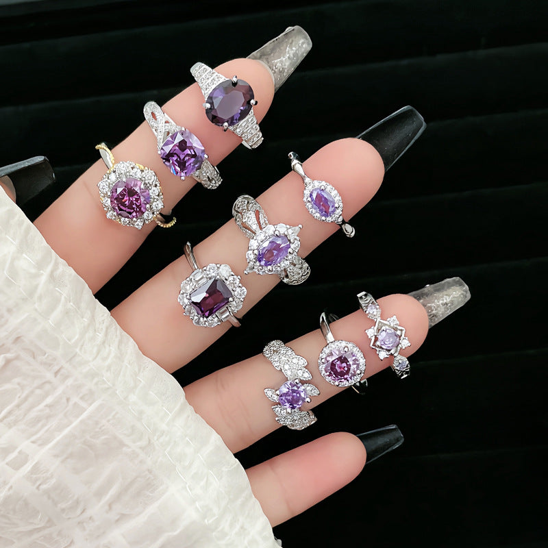 Purple Diamond Zircon High-grade Temperament Open Female Cold Style Rings
