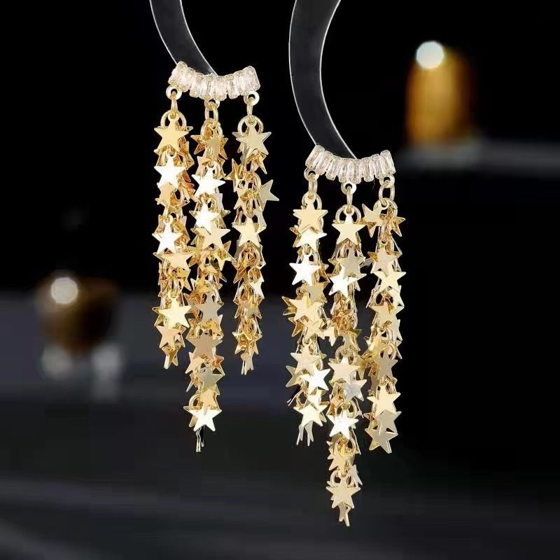 Women's Sier Needle Light Luxury Tassel Banquet Earrings