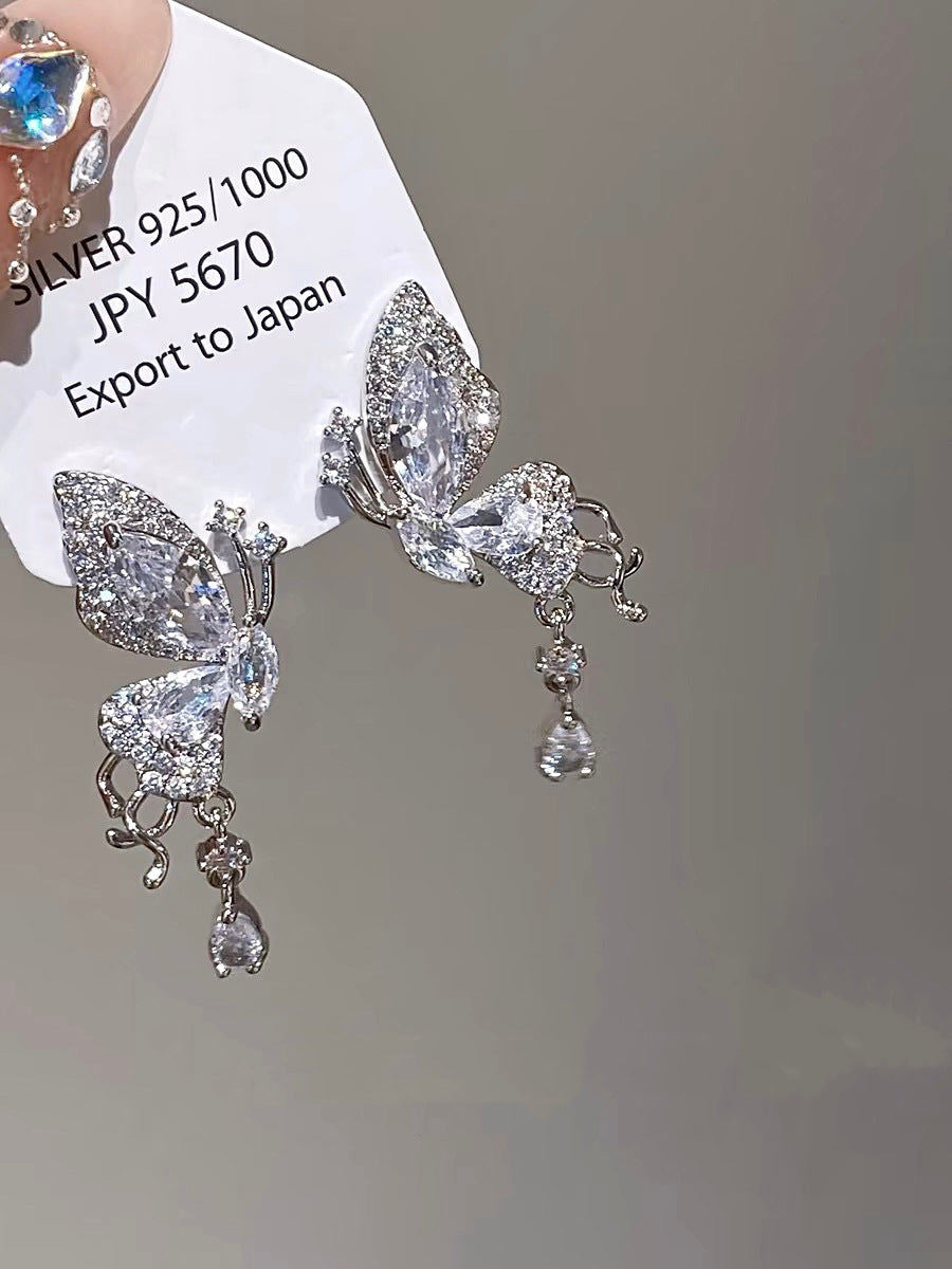 Blue Zircon Butterfly Female Light Luxury Temperament Earrings