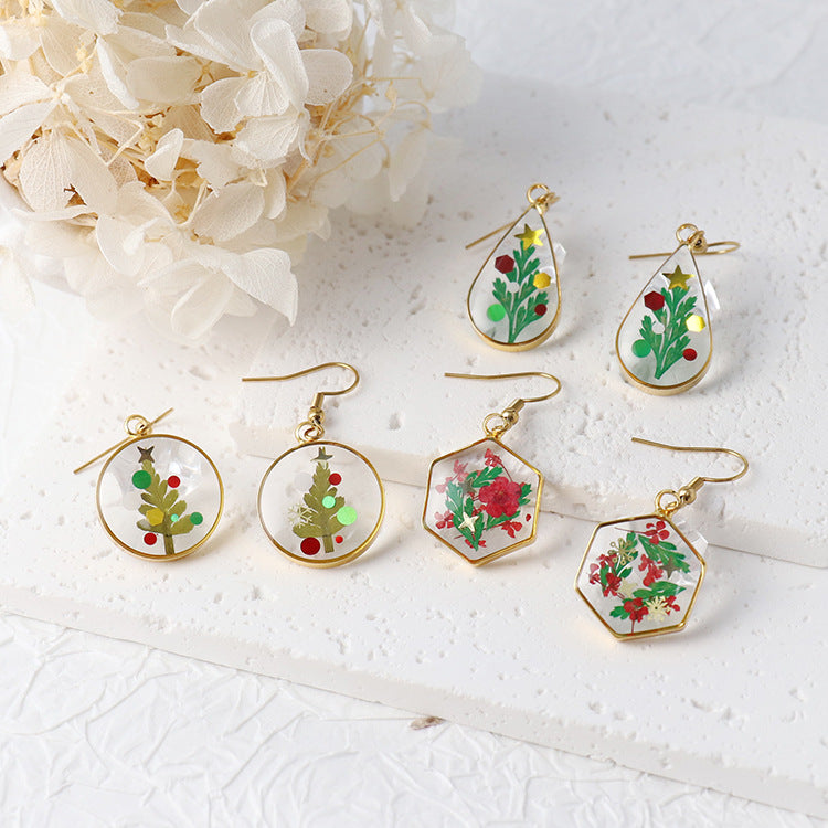 Dried Flower Resin Preserved Fresh Real Earrings