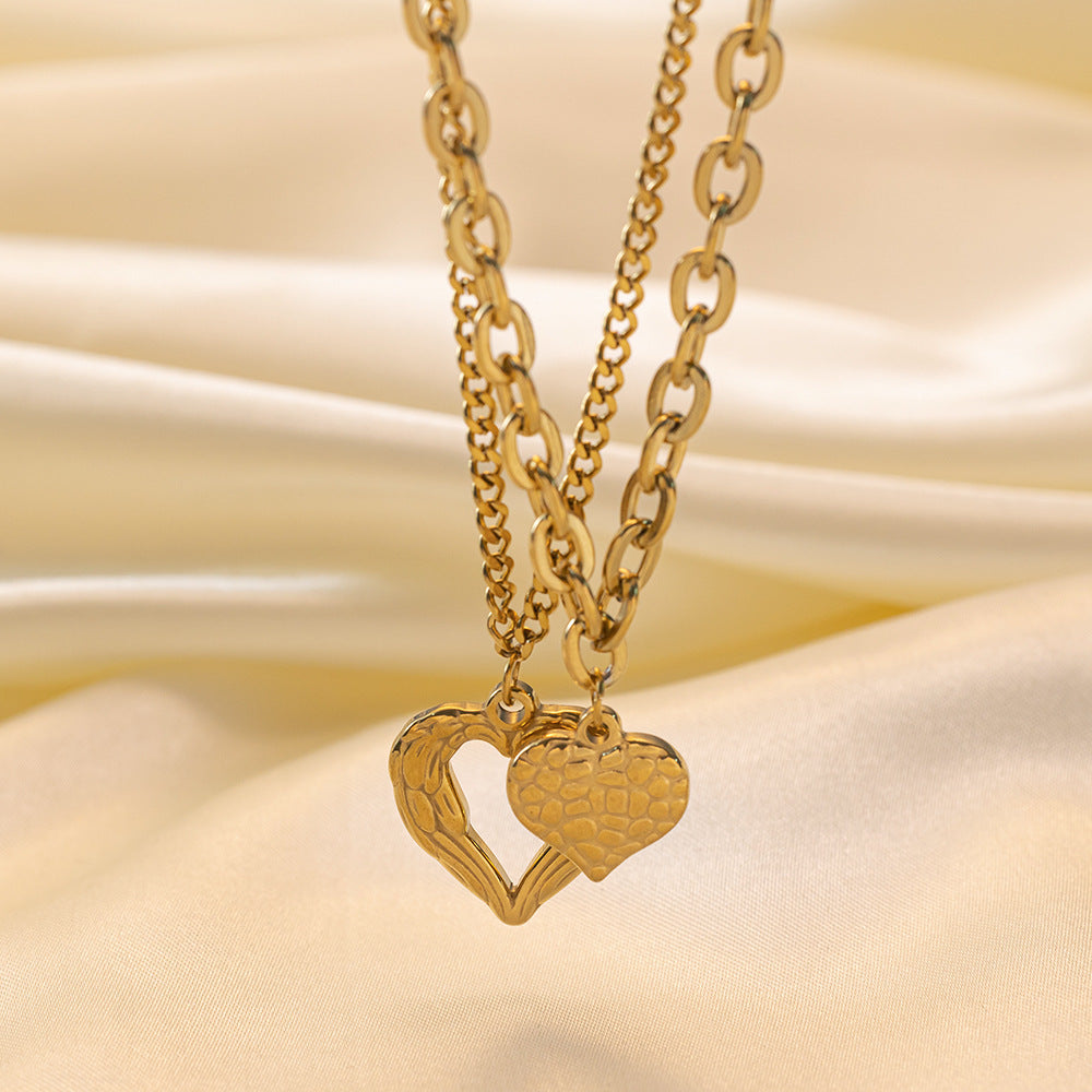 Women's Heart-shaped Stainless Steel For High-grade Golden Peach Heart Necklaces