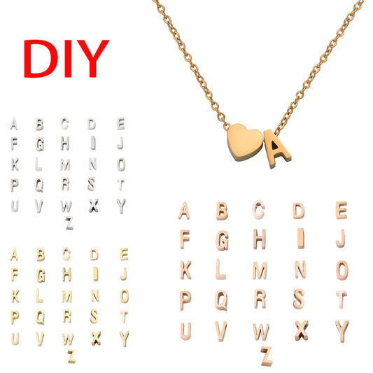 Steel Golden Peach Heart English Letter Small Hole Necklaces