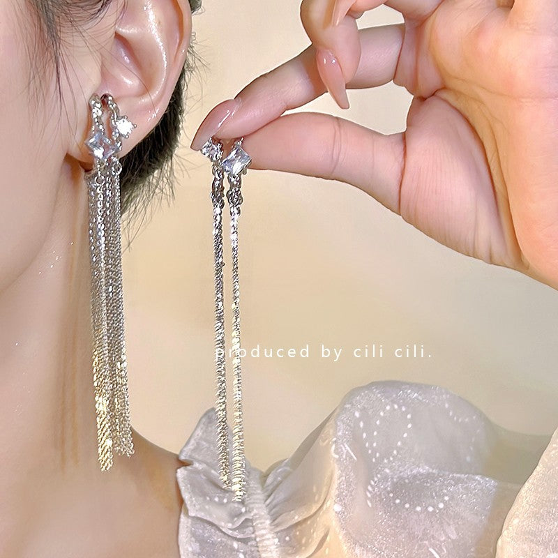 Women's Diamond Butterfly Tassel Romantic Design Style Earrings