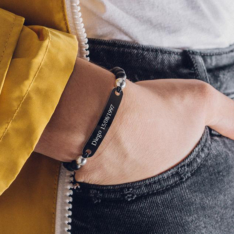 Men's Stainless Steel Accessories Beaded Laser Letter Bracelets