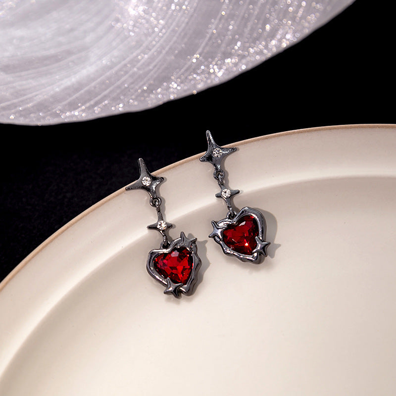 Red Heart-shaped Ear Female Niche Sweet Cool Style Earrings