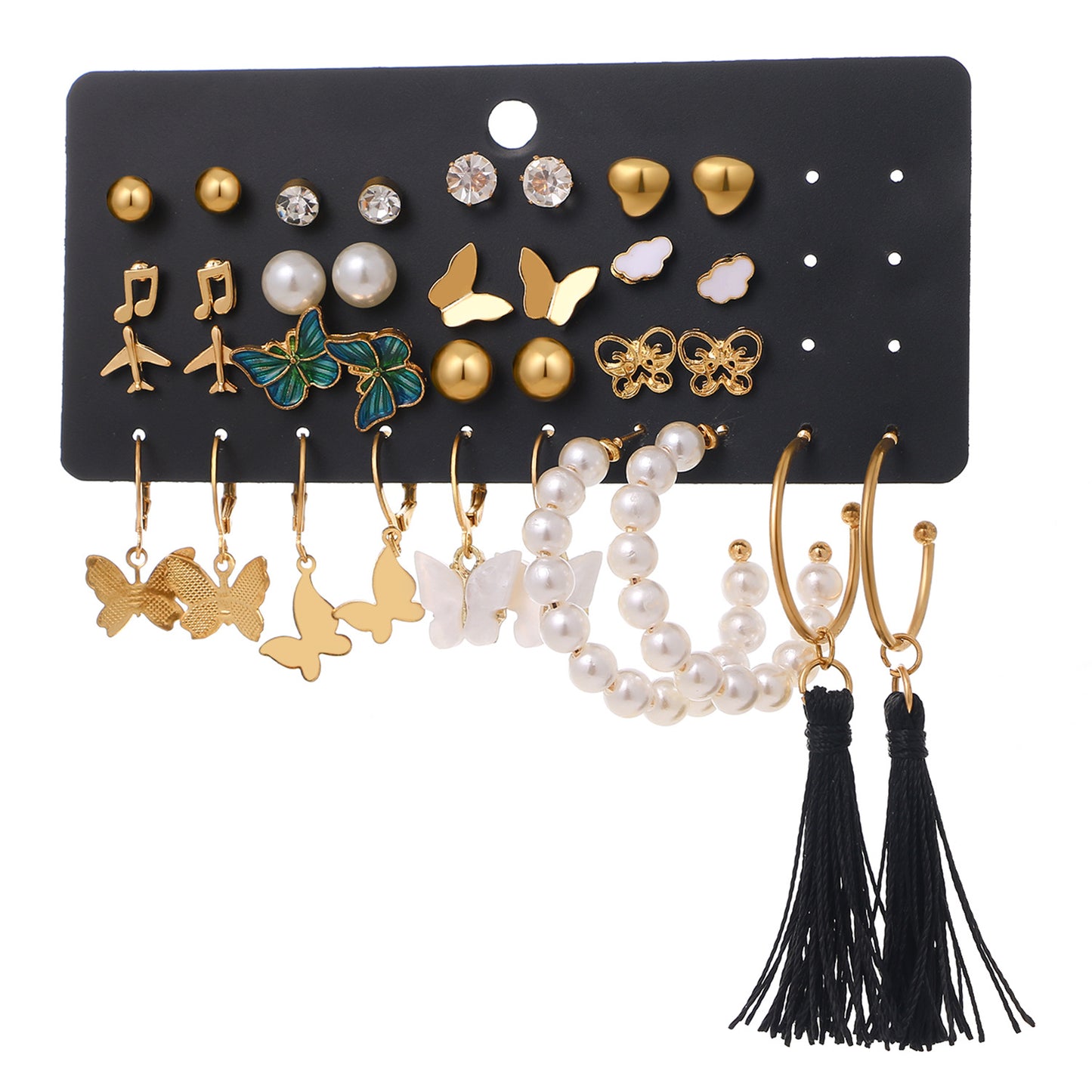 Tassel Butterfly Card Retro Simple Advanced Pearl-studded Pairs Earrings