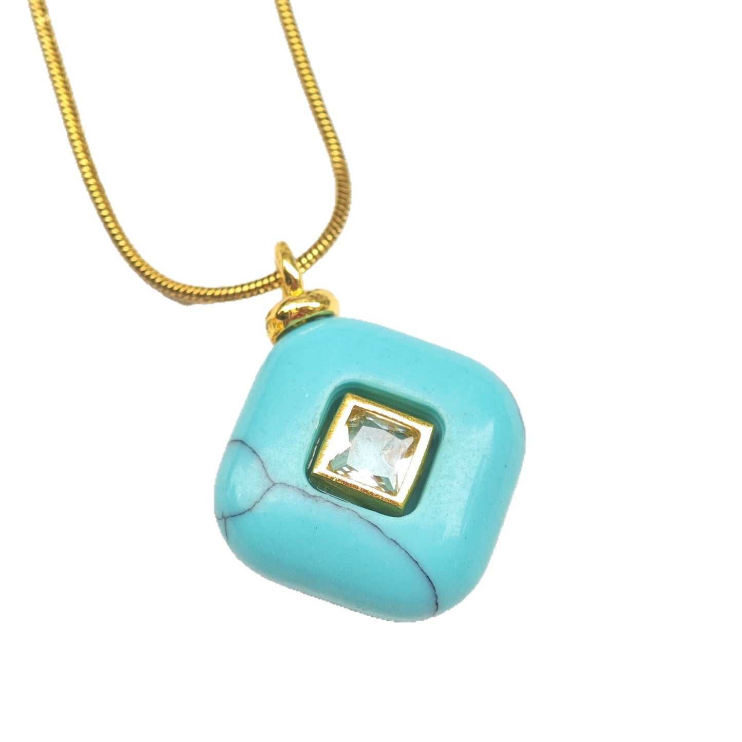Elegant Natural Stone Crystal Geometric Rhombus Pendant