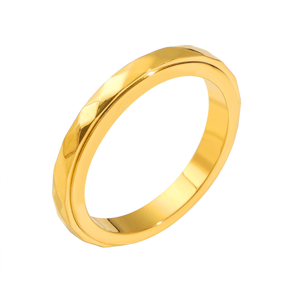 Women's Titanium Steel Fashion Diamond-shaped Rotatable Gold-plated Light Luxury Cut Surface Ring