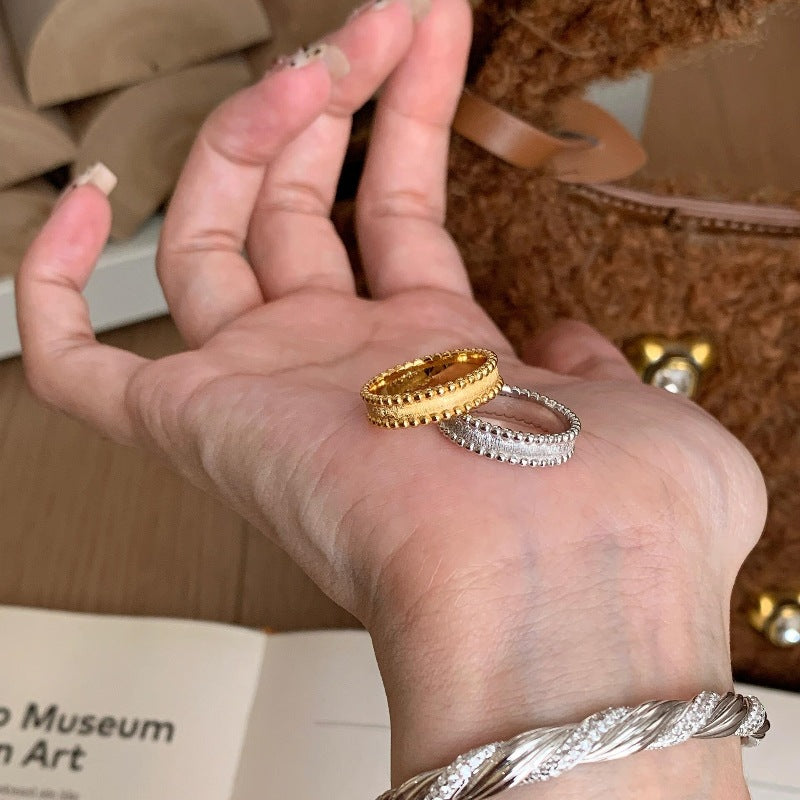 Light Luxury High-grade Round Beads Edge Brushed Fashion Retro Rings