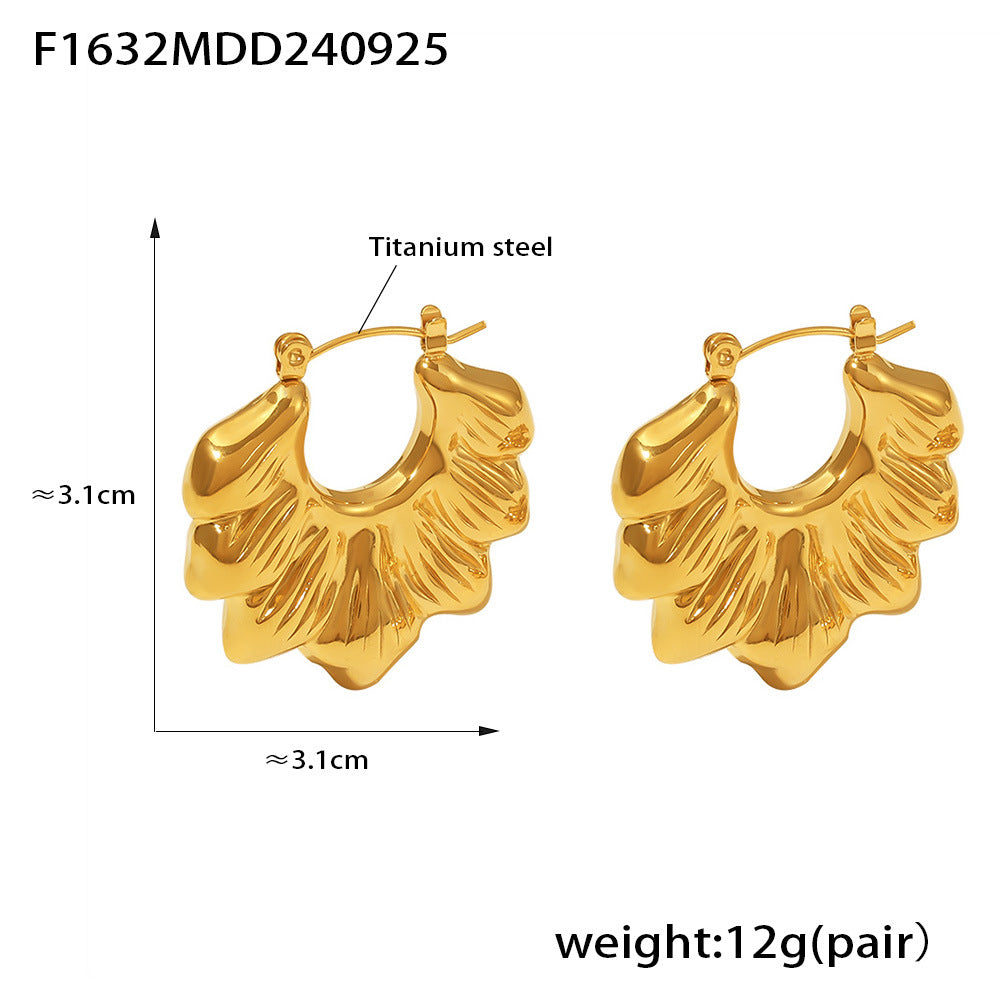 Titanium Steel Gold-plated Pleated Wave Chrysanthemum Earrings