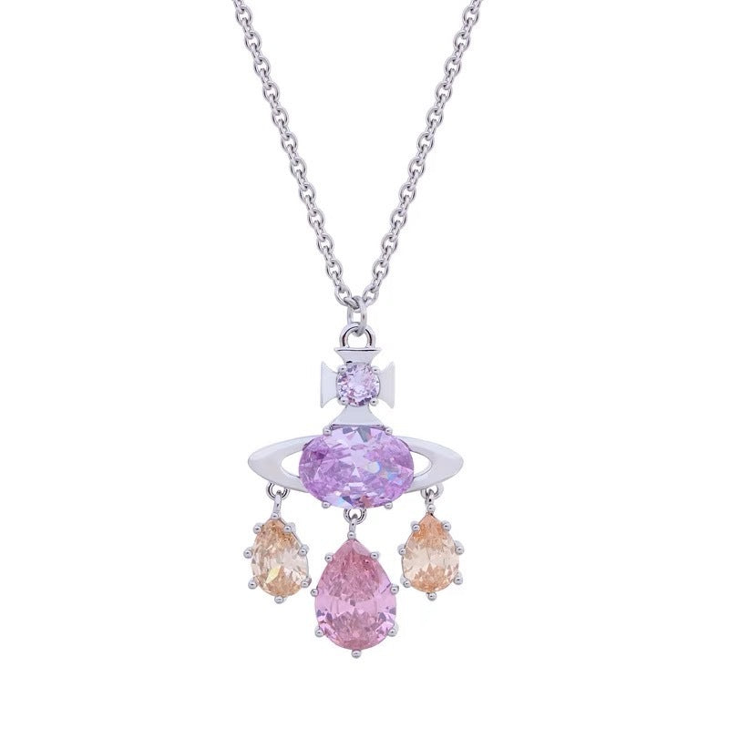 The West Mermaid Tears Pink Amethyst Saturn Necklaces