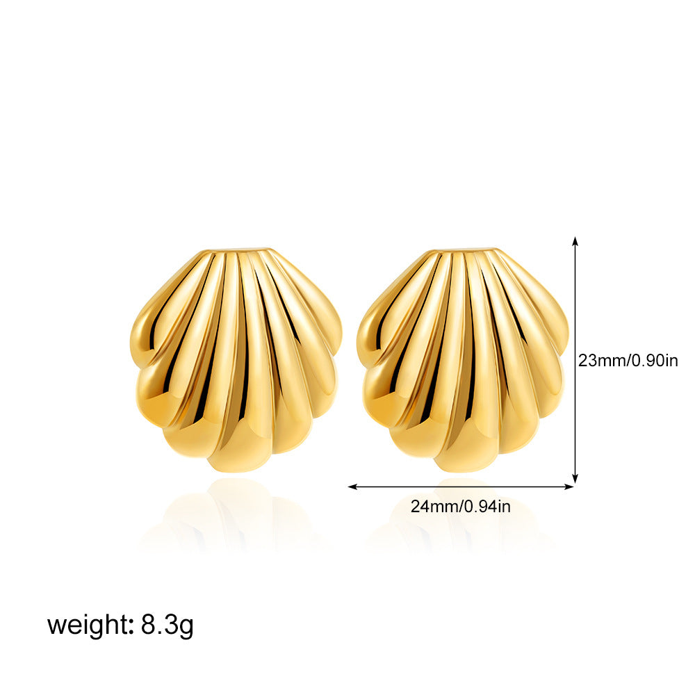 Gold Stainless Steel Shell-shaped Ocean Simple Earrings