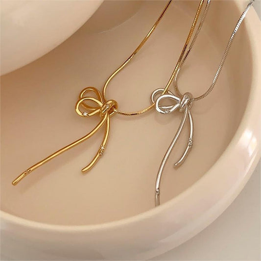 Sier Line Bow Knot Simple Cold Necklaces