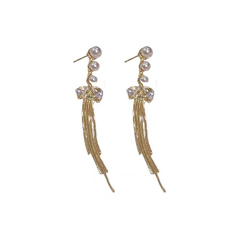 Pearl Versatile Personality Long Tassel Female Earrings