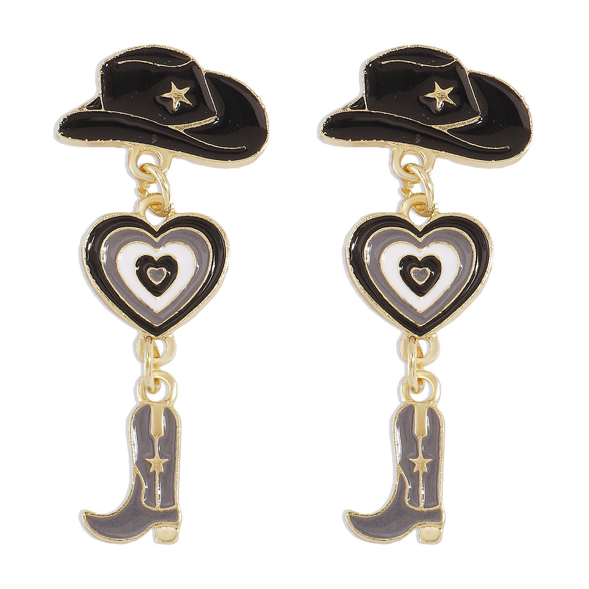 Women's Fashion Hat Love Cowboy Boot Drop Rings