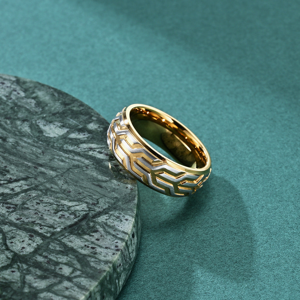 Men's Creative Embossed Tire Pattern Personality Fashion Rings
