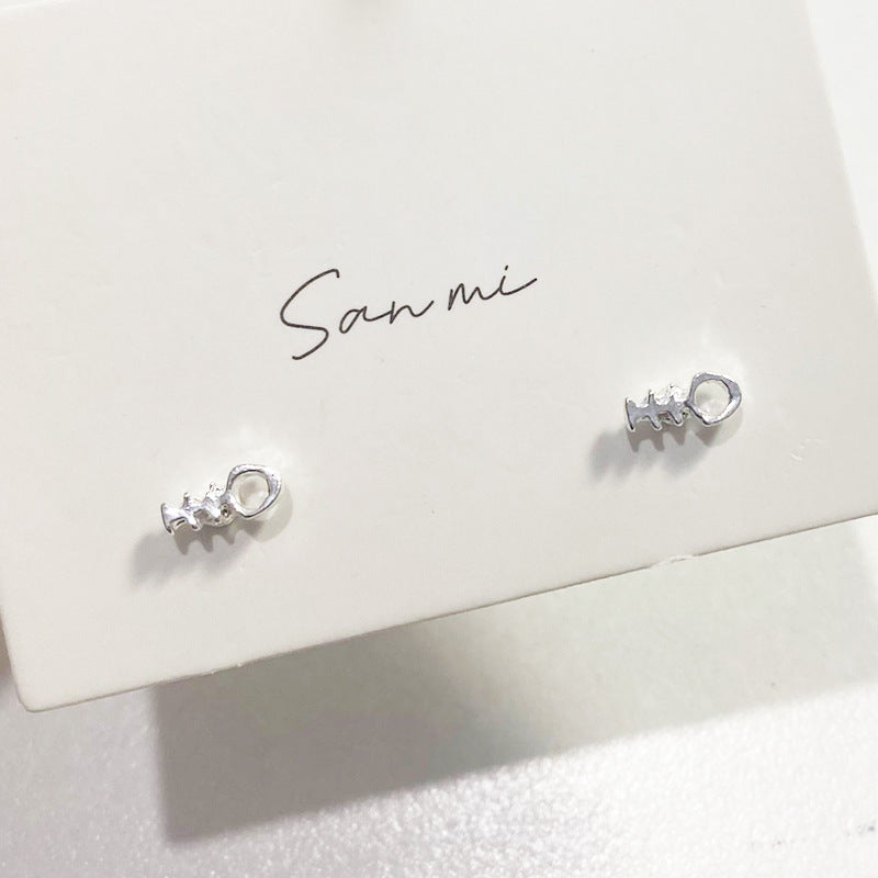 Fresh Plain Sier Plated Bow Female Small Simple Stud Earrings