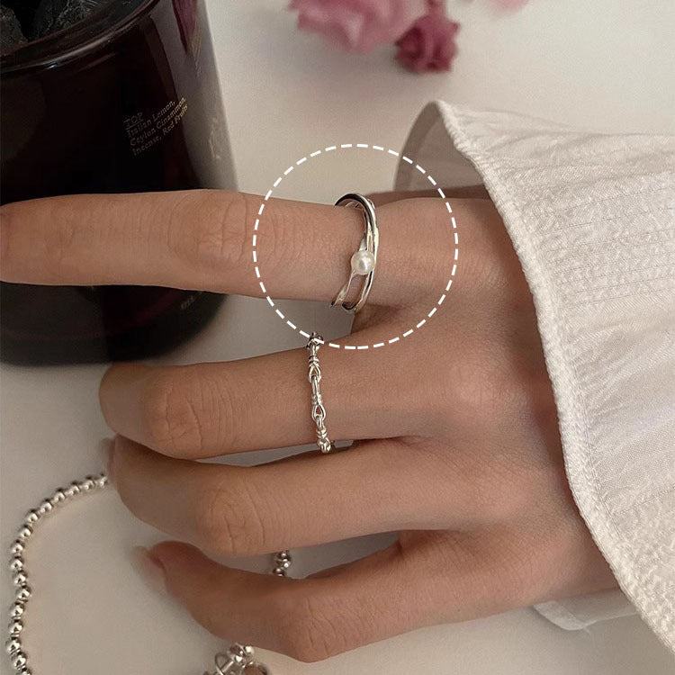 Women's Sterling Sier Natural Freshwater Pearl Design Irregular Rings