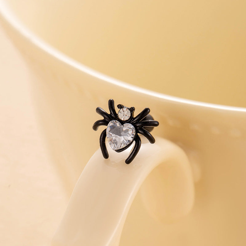 Zircon Black Spider Titanium Steel Ear Rings