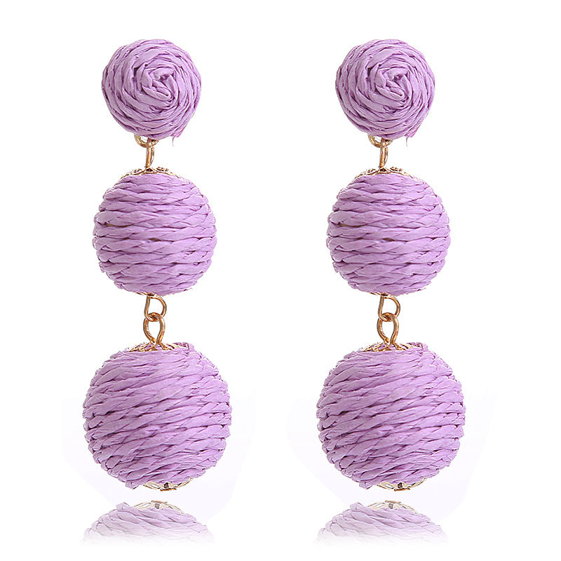 Handmade Raffia Vine Bal Summer Beach Long Vacation Earrings