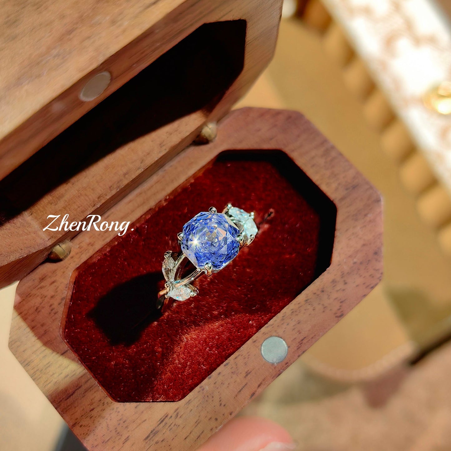 Women's Rose Cut Klein Blue Inlaid Red High Carbon Rhinestone Ear Rings