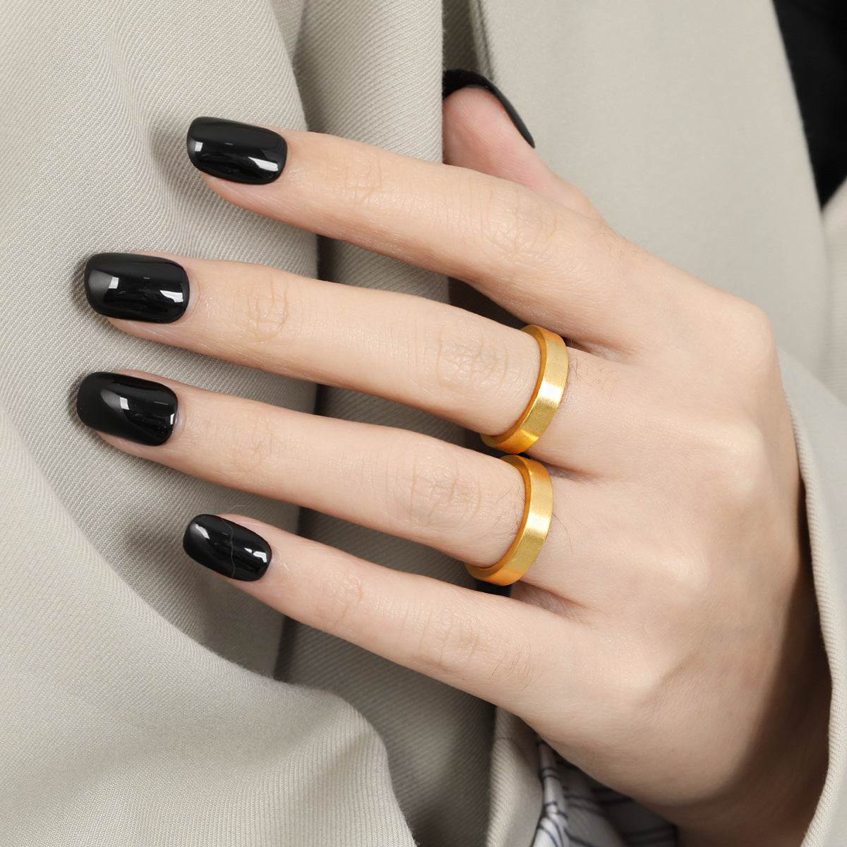 Design Twin Simple Brushed Titanium Steel Female Rings