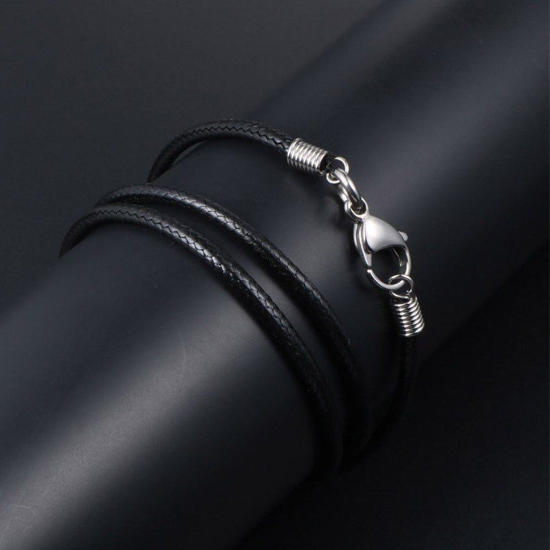 Men's Steel Buckle Simple Black Woven Linen Wax Necklaces