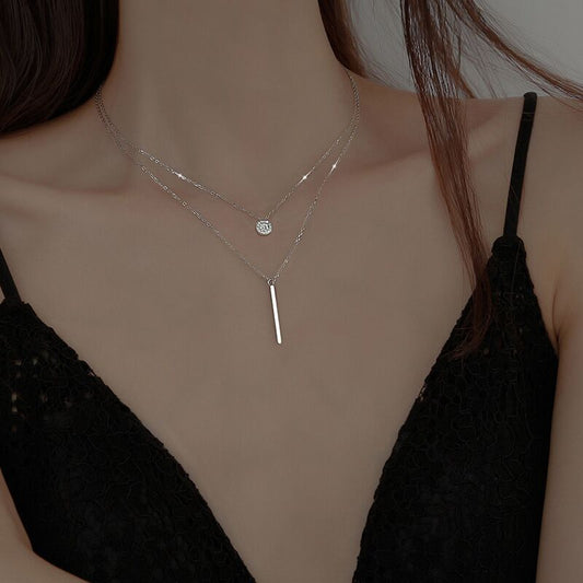 Women's Cold Style Sterling Diamond Inlaid Clavicle Chain Necklaces
