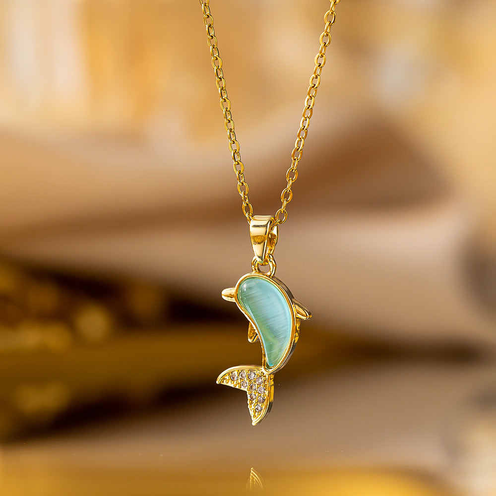 Opal Little Dolphin Female Mori Style Internet Popular Clavicle Necklaces