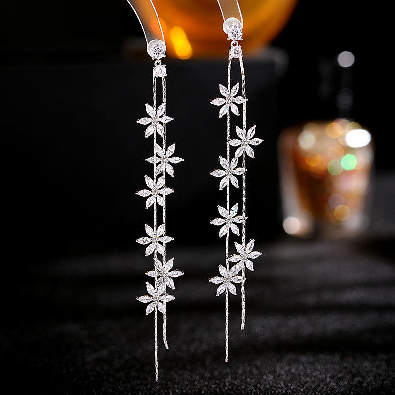 Super Fairy Long Face Modification Zircon Earrings