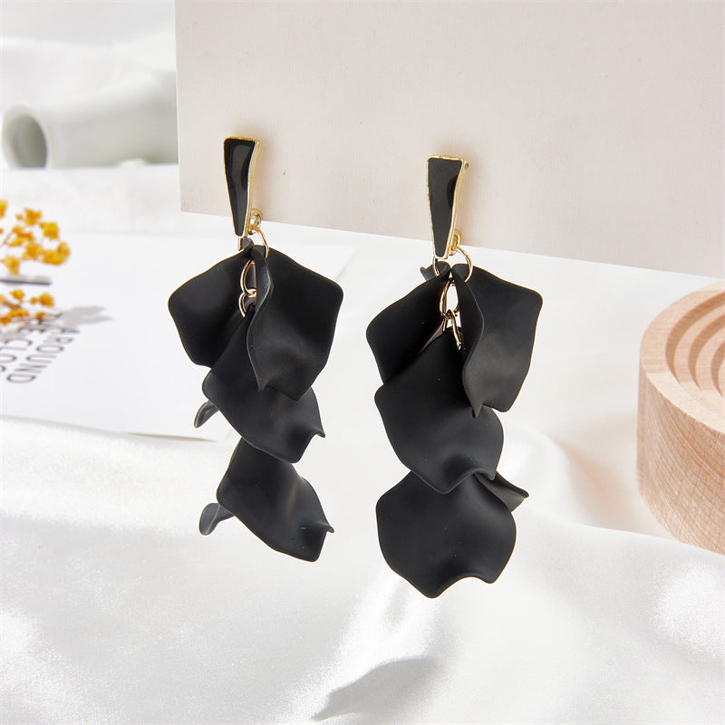 Women's Spring Plaid Petal Leaf Tassel Long Rings