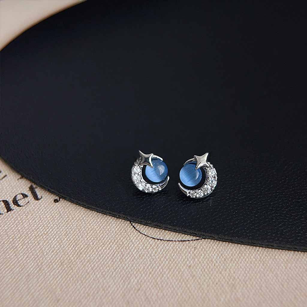 Fresh Blue Star Ear Female Design Zircon Planet Earrings