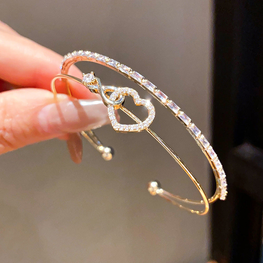 Women's Geometric Double Layers Loving Heart Fashionable Exquisite Light Bracelets