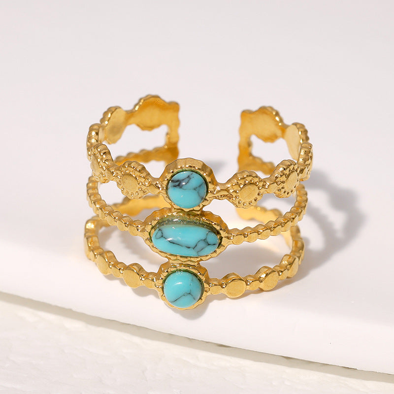 Titanium Steel Female Turquoise Natural Stone High-grade Index Rings