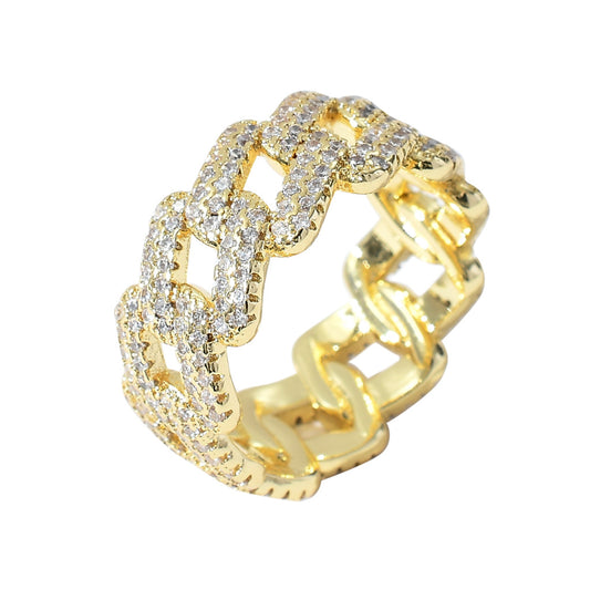 Men's Hip Hop Zircon Cuban Link Chain Rings