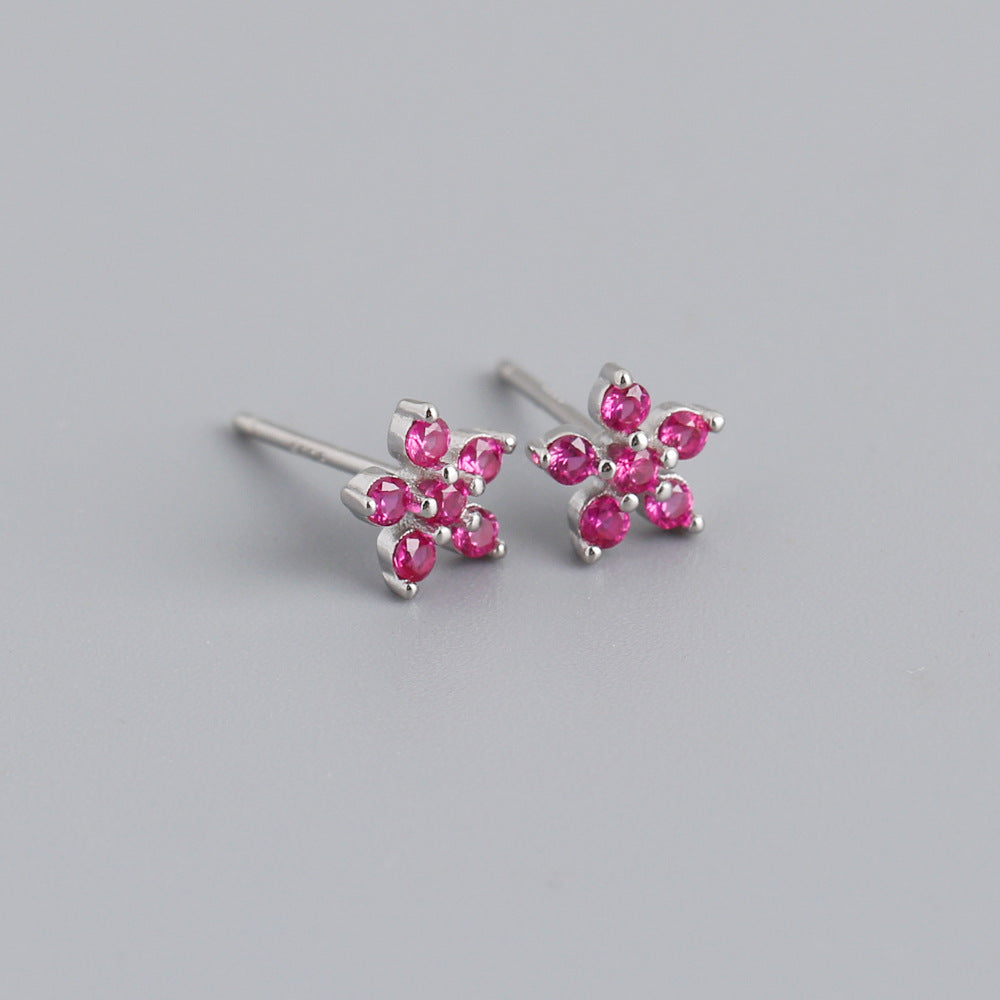 Women's Flower Sterling Sier Sweet Small For Earrings