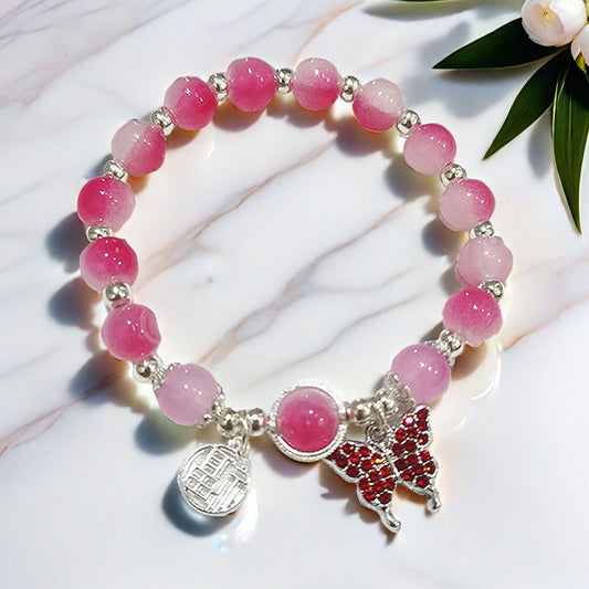 Peach Red Butterfly Blessing Card Female Temperament Bracelets