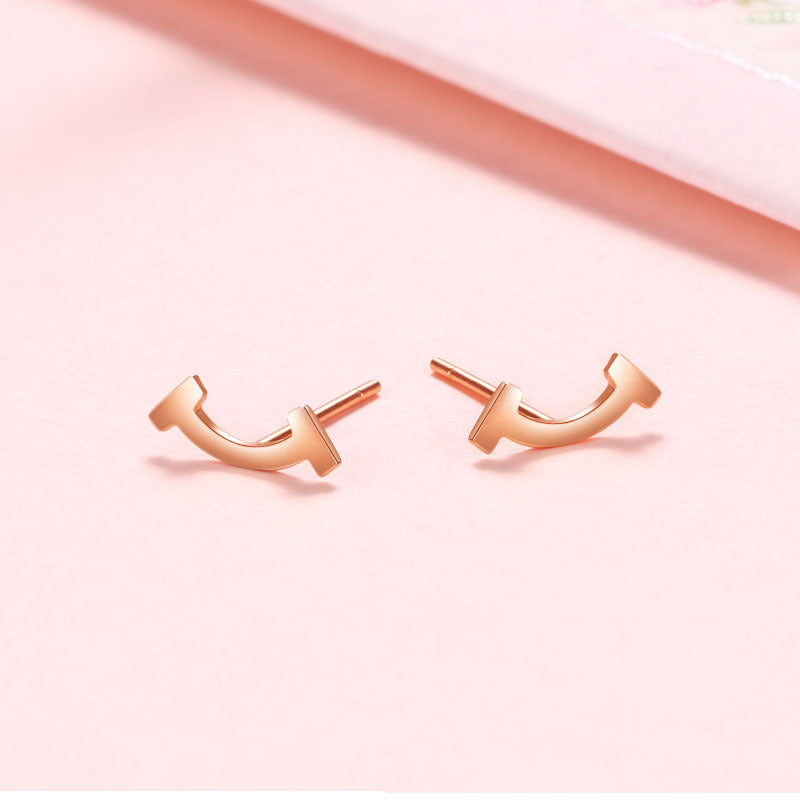 Sterling Sier Smile Female Temperament Smiley Tide Ear Stud Earrings