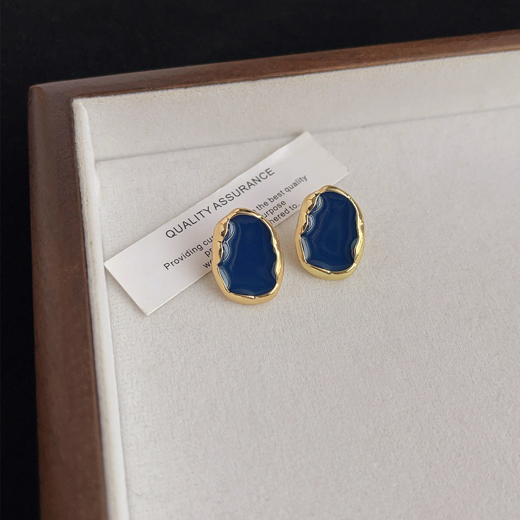 Women's Fog Haze Blue Enamel Vintage Art Fashion Earrings