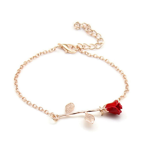 Red Rose Simple Graceful Sweet Flowers Bracelet