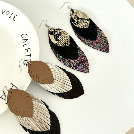 Tassel Personality Creative Exaggerating Snakeskin Pattern Earrings