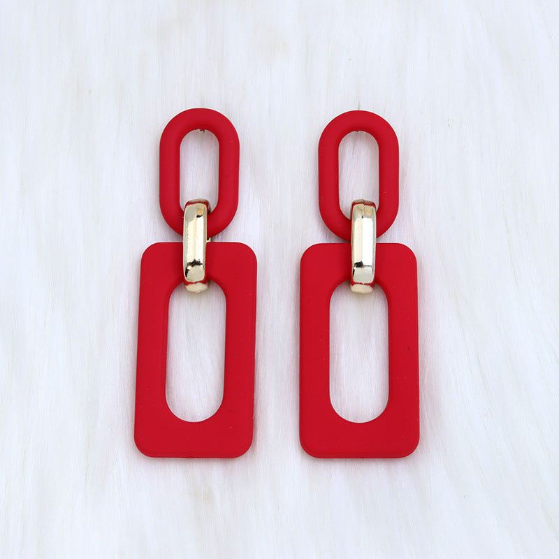 Women's Rectangular Hollow Out Stitching Acrylic Vintage Earrings