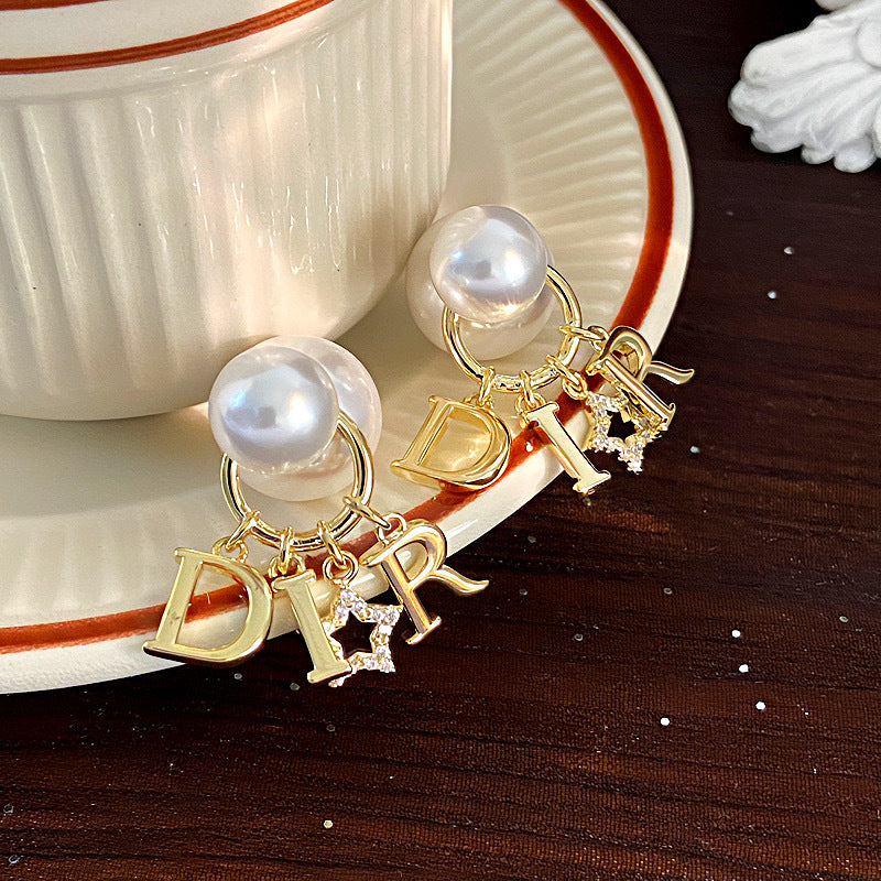 Women's Luxury Letter Tassel Front Rear Pearl Earrings