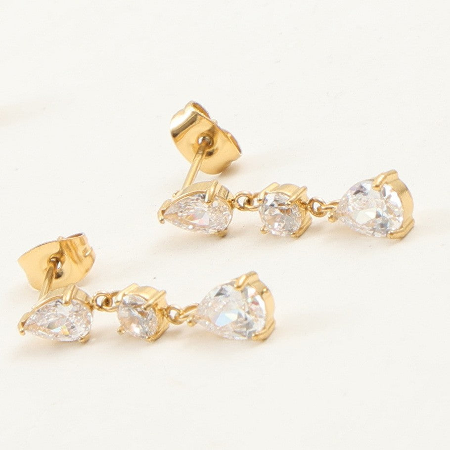 Water Drop Zircon Patch Titanium Steel Earrings