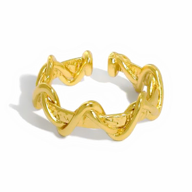 Woven Wave Open Minimalist Design Geometric Rings