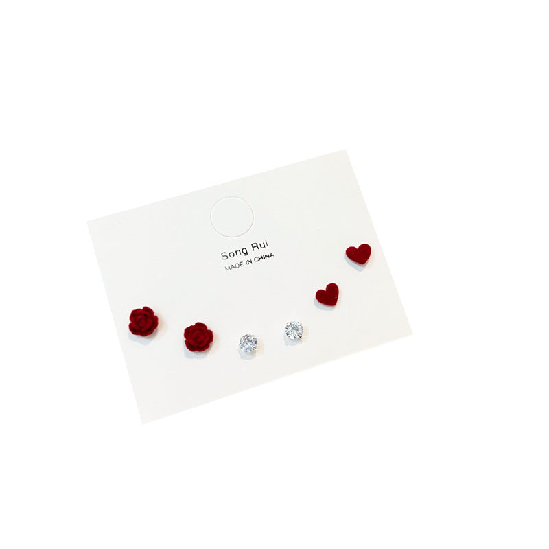 Flocking Sier Suit Love Gentle White Earrings